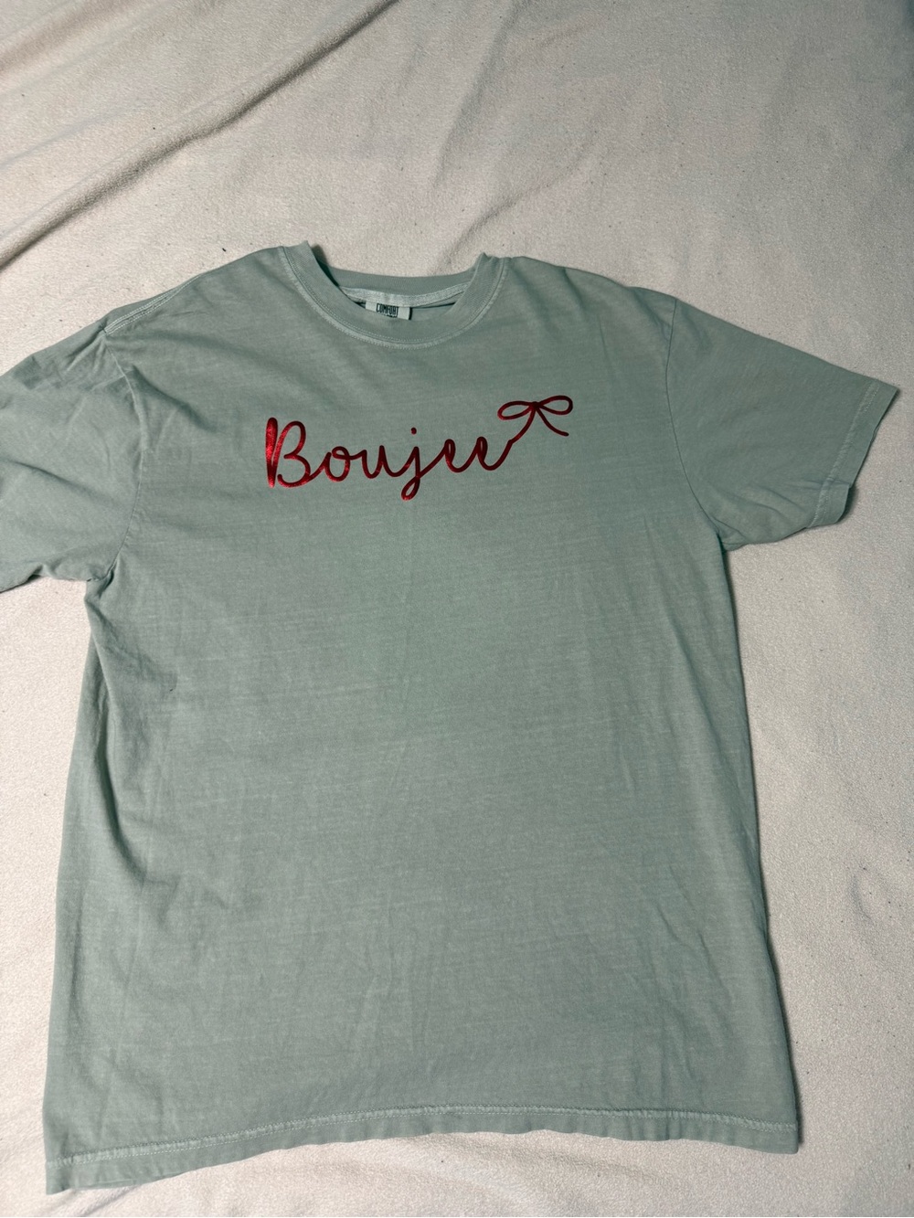 Boujee Graphic Tee - Sage Green with Red Script